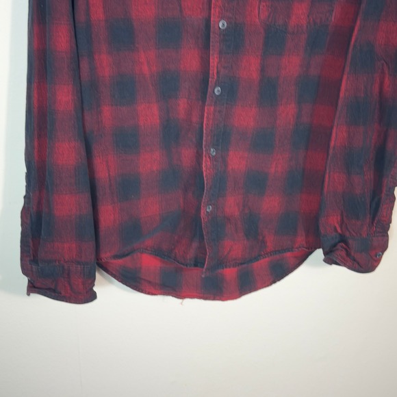 7 Diamonds Mens Large Corduroy Plaid Button Up Shirt Red Black - Picture 4 of 7